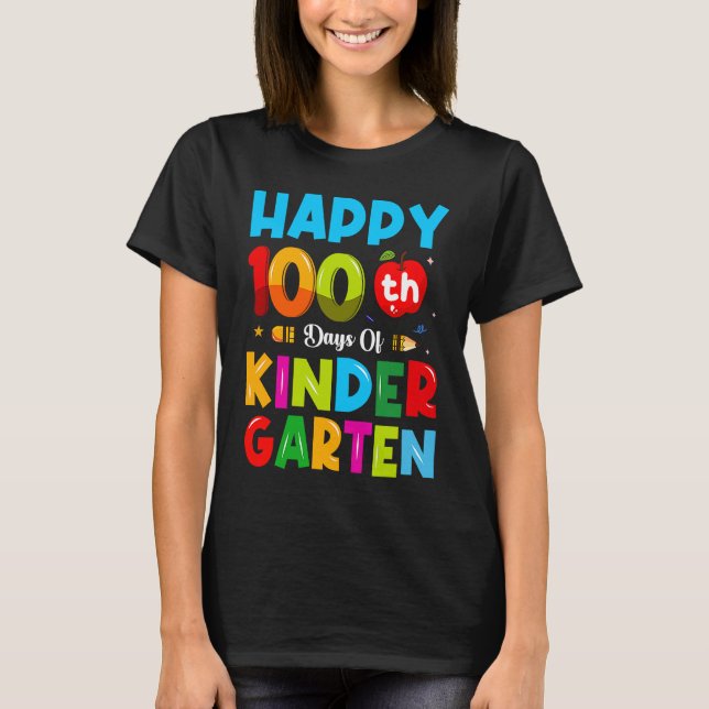 Camiseta 100th Day Of Kindergarten Happy 100 Days Of School (Anverso)