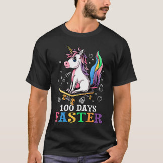 Camiseta 100th Day of School 100 Days Faster Unicorn Skateb