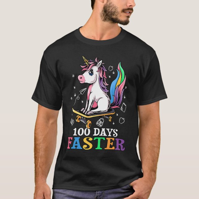 Camiseta 100th Day of School 100 Days Faster Unicorn Skateb (Anverso)