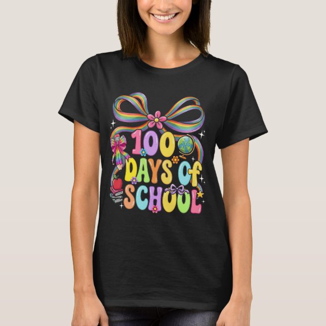 Camiseta 100th Day of School 100 Days Teacher Coquette Bow (Anverso)