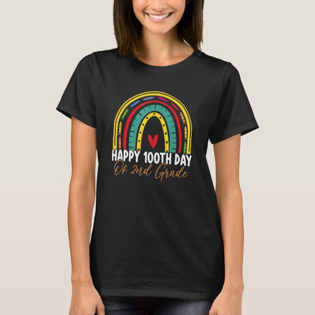 Camiseta 100th Day Of School 2nd Grade Teacher Boho Rainbow (Anverso)