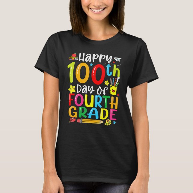 Camiseta 100th Day Of School 4th Grade Teacher Student 100  (Anverso)