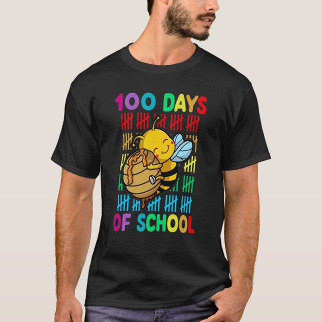 Camiseta 100th Day Of School Animal Bees Happy 100th Day Ki (Anverso)
