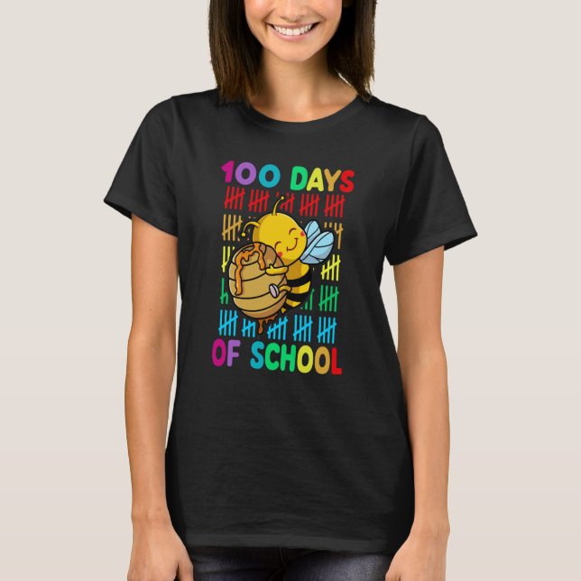 Camiseta 100th Day Of School Animal Bees Happy 100th Day Ki (Anverso)