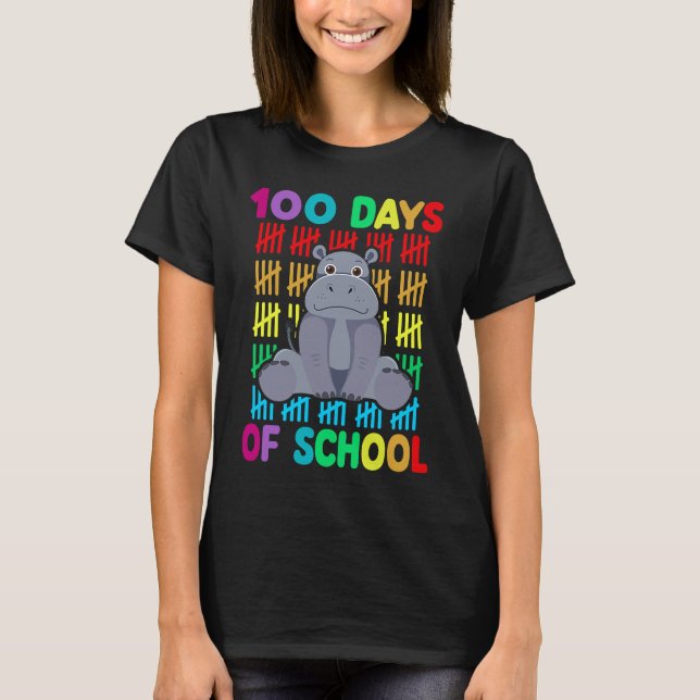 Camiseta 100th Day Of School Animal Hippo  Happy 100th Day  (Anverso)