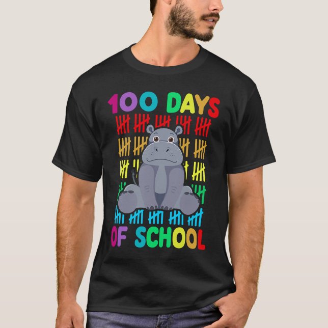 Camiseta 100th Day Of School Animal Hippo  Happy 100th Day  (Anverso)