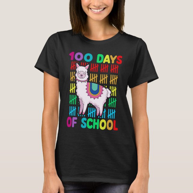 Camiseta 100th Day Of School Animal llama Lover Happy 100th (Anverso)