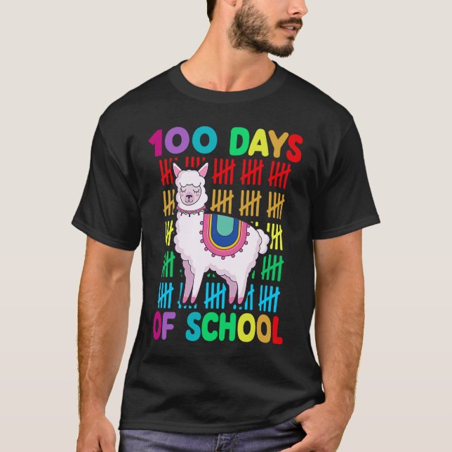 Camiseta 100th Day Of School Animal llama Lover Happy 100th (Anverso)