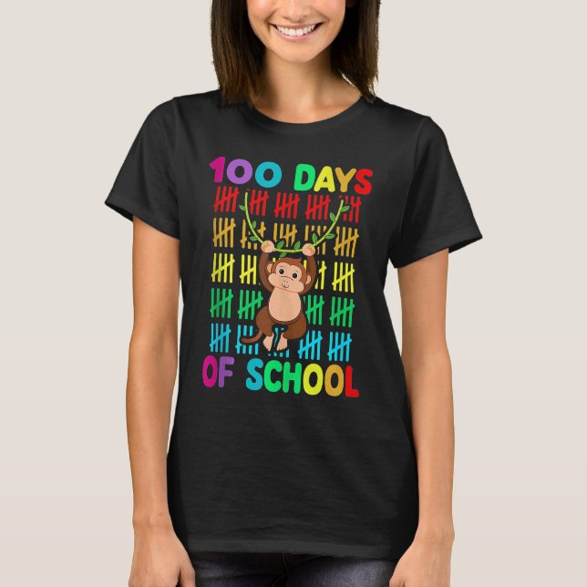 Camiseta 100th Day Of School Animal Monkey  Happy 100th Day (Anverso)