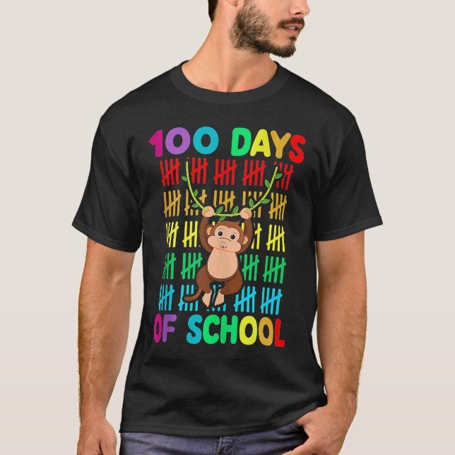 Camiseta 100th Day Of School Animal Monkey  Happy 100th Day (Anverso)