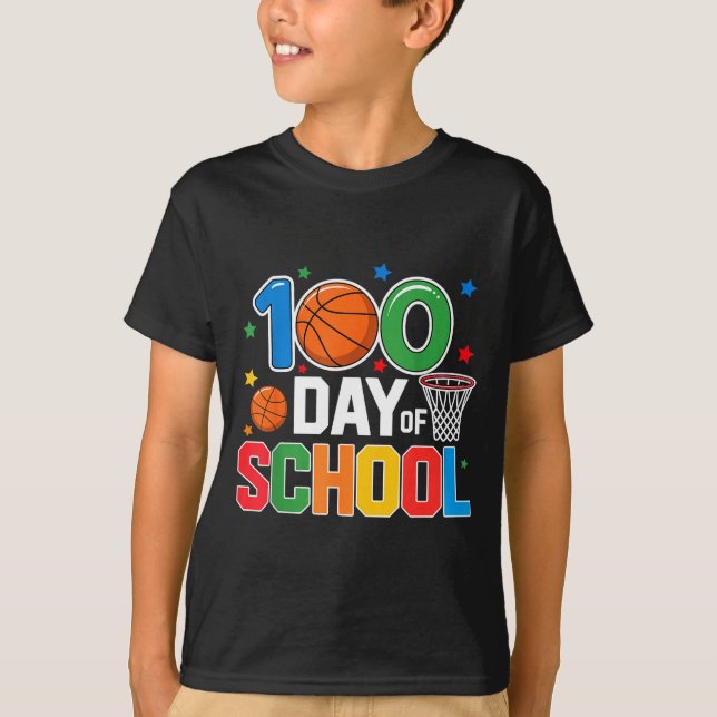 Camiseta 100th Day Of School Basketball - Kids 100 Days Of  (Anverso)
