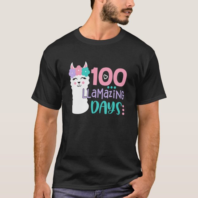 Camiseta 100th Day Of School Colourful Llama Happy 100 Llam (Anverso)