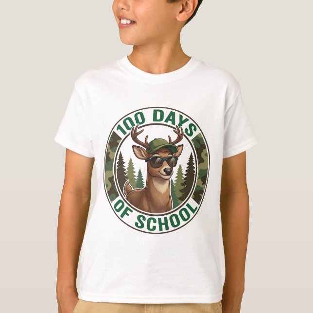 Camiseta 100th Day of School Cute Buck Deer Camo  (Anverso)