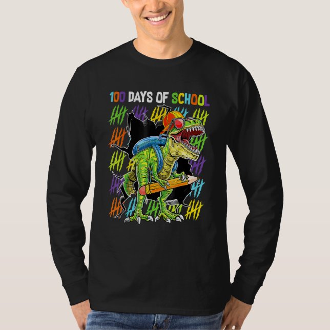 Camiseta 100th Day Of School Dinosaur Rex Dino   Boys Kids (Anverso)