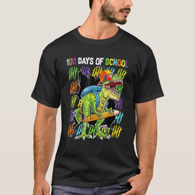 Camiseta 100th Day Of School Dinosaur Rex Dino   Boys Kids (Anverso)