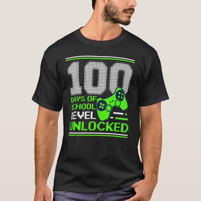 Camiseta 100th Day Of School Level Unlocked Kids Gamer Stud (Anverso)
