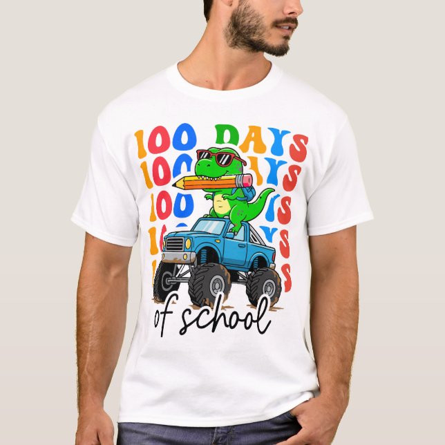 Camiseta 100th Day of School Monster Truck Dinosaur Fun (Anverso)