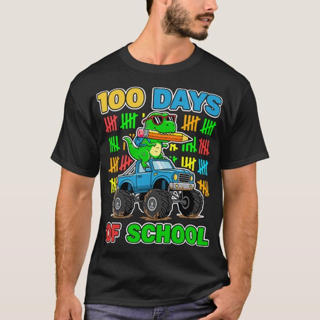 Camiseta 100th Day of School Monster Truck Dinosaur Fun (Anverso)