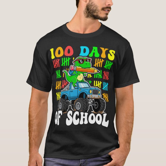 Camiseta 100th Day of School Monster Truck Dinosaur Fun (Anverso)