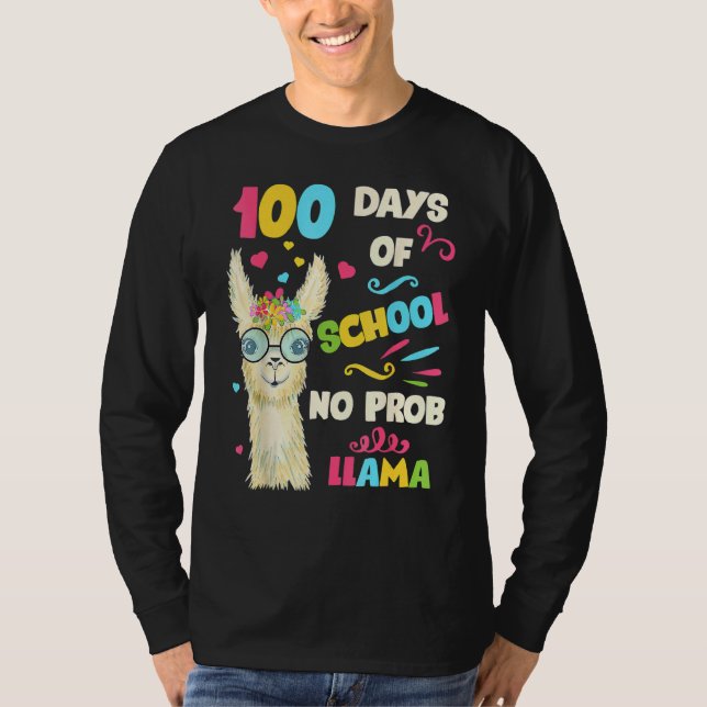 Camiseta 100th Day Of School No Prob Lama 100 Days Smarter  (Anverso)