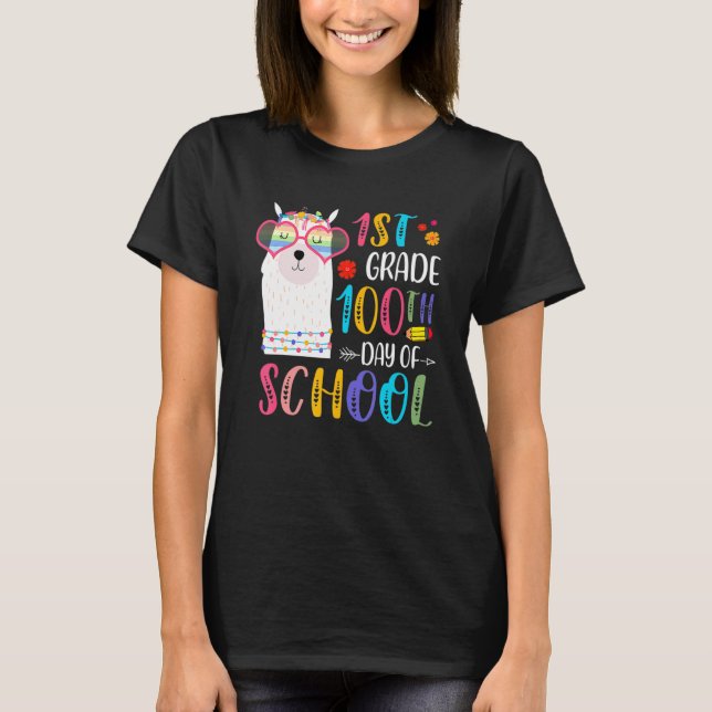 Camiseta 100th Day Of School No Prob Llama 100 Days Of 1st  (Anverso)