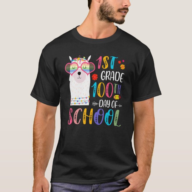 Camiseta 100th day of School No Prob Llama 100 Days Of 1st  (Anverso)