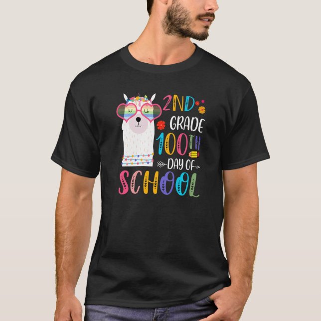 Camiseta 100th day of School No Prob Llama 100 Days Of 2nd  (Anverso)