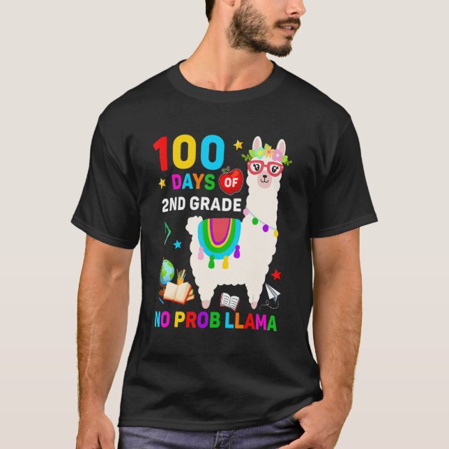 Camiseta 100th Day of School No Prob Llama 100 Days Of 2nd  (Anverso)