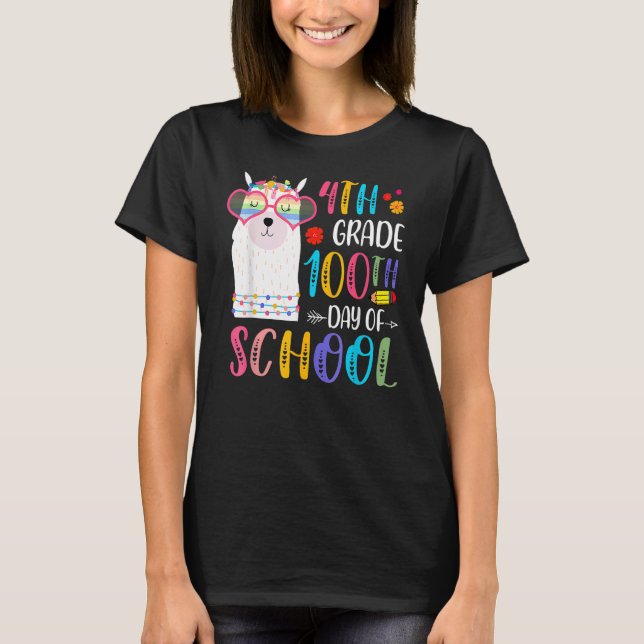 Camiseta 100th Day Of School No Prob Llama 100 Days Of 4th  (Anverso)