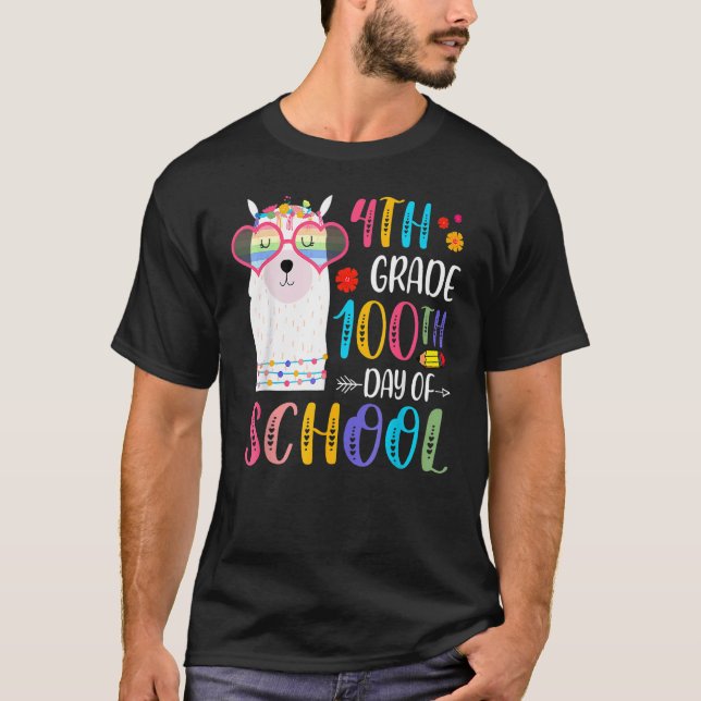 Camiseta 100th Day Of School No Prob Llama 100 Days Of 4th  (Anverso)