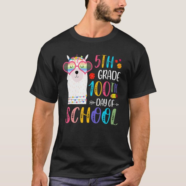 Camiseta 100th Day Of School No Prob Llama 100 Days Of 5th  (Anverso)