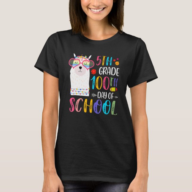Camiseta 100th Day Of School No Prob Llama 100 Days Of 5th  (Anverso)