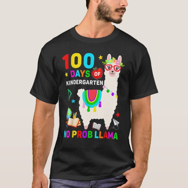 Camiseta 100th Day Of School No Prob Llama 100 Days Of Kind (Anverso)
