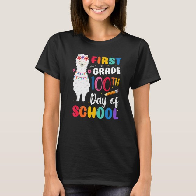 Camiseta 100th Day Of School No Prob Llama 100th Day First  (Anverso)