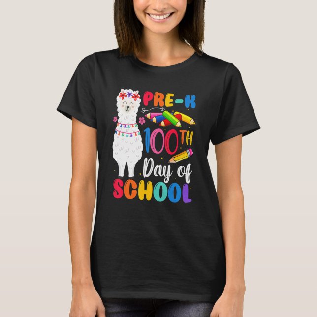 Camiseta 100th Day Of School No Prob Llama Happy 100th Day  (Anverso)