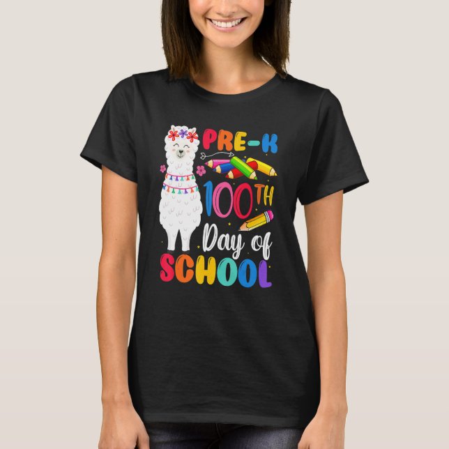 Camiseta 100th Day Of School No Prob Llama Happy 100th Day  (Anverso)