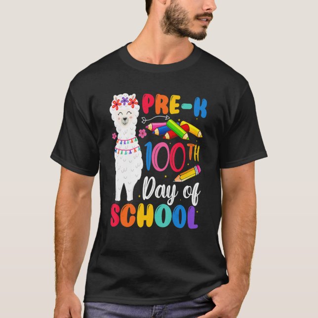 Camiseta 100th Day Of School No Prob Llama Happy 100th Day  (Anverso)