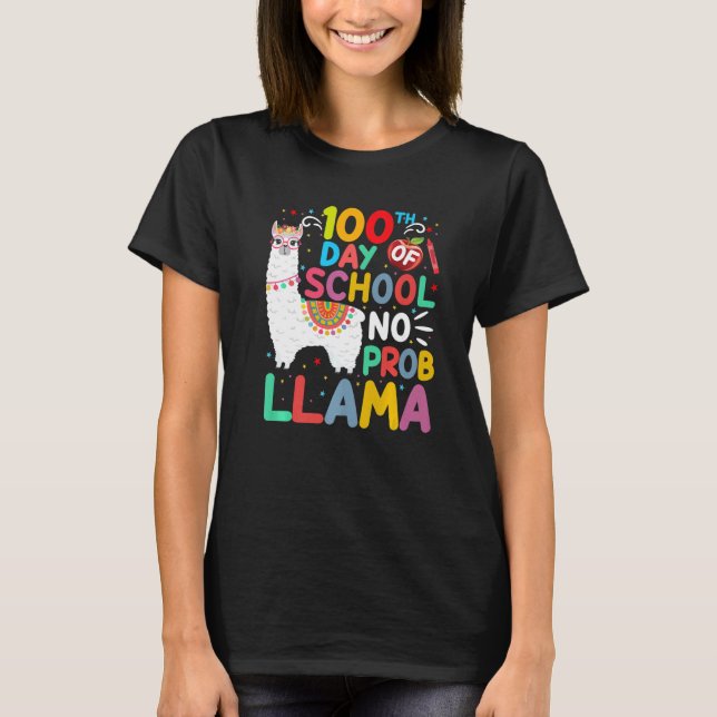 Camiseta 100th Day of School No Probllama Llama 100 Days of (Anverso)