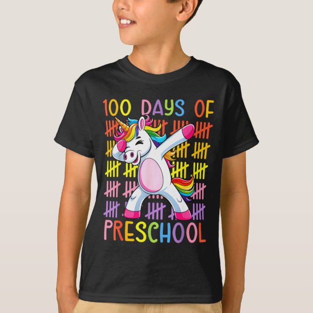 Camiseta 100th Day Of School Of Preschool Unicorn 100 Days  (Anverso)