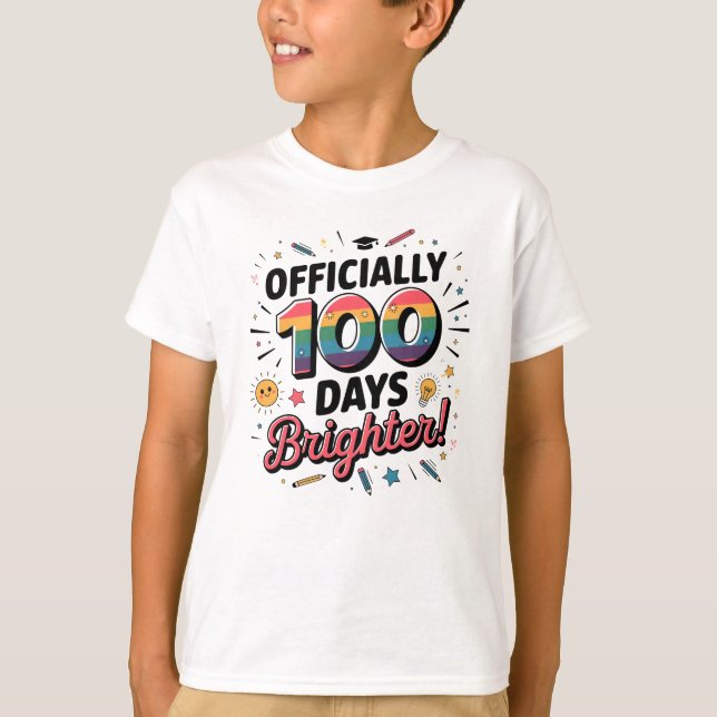 Camiseta 100th Day of School, Officially 100 Days Brighter (Anverso)