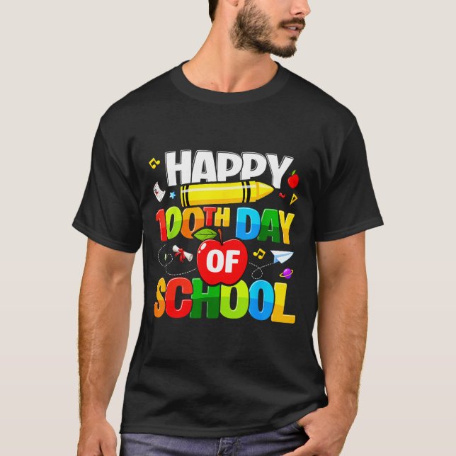 Camiseta 100th Day Of School Shirt For Teachers Kids Happy  (Anverso)