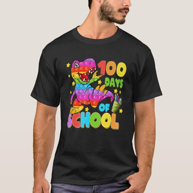 Camiseta 100th Day of School Teachers 100 Days Dino Pop Pin (Anverso)