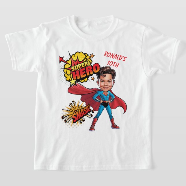 Camiseta 10.ª caricatura de superhéroe Personalizado de cum (Distribución)
