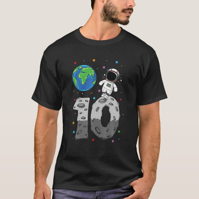 Camiseta 10.º astronauta de cumpleaños planeta luna tierra, (Anverso)