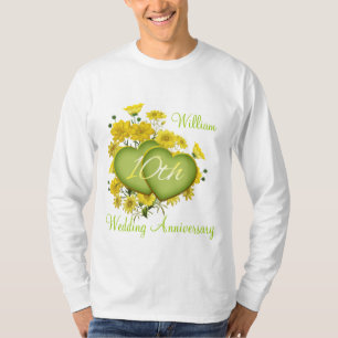 Camiseta 10.º Boda Aniversario Fiesta Wildflower Hearts