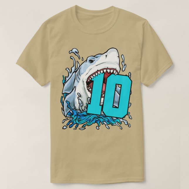 Camiseta 10.º cumpleaños 10 Tiburón (Diseño del anverso)