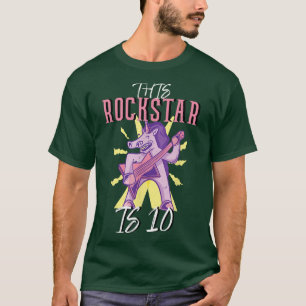 Camiseta 10.º cumpleaños de Guitarra Rockstar Unicornio