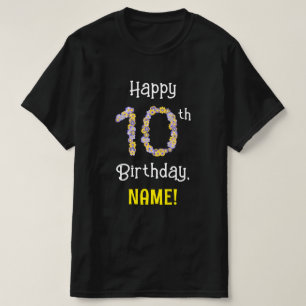 Camiseta 10.º cumpleaños: Flores florales número "10" + nom