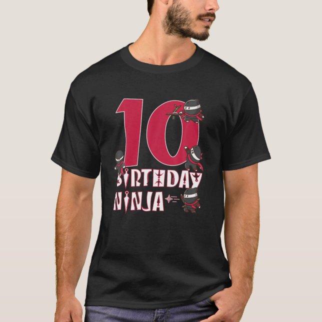 Camiseta 10.º Cumpleaños Ninja Niño De 10 Años Ninjutsu B-D (Anverso)