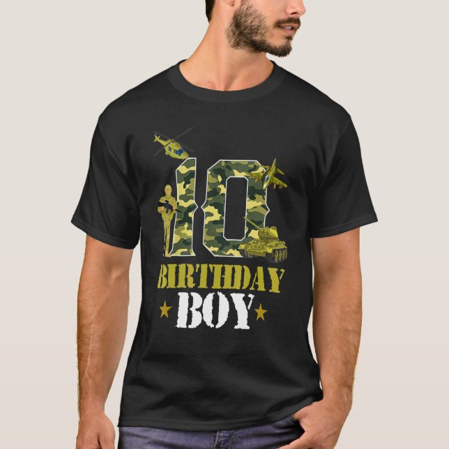 Camiseta 10.º cumpleaños Niños de Camo con temas militares  (Anverso)